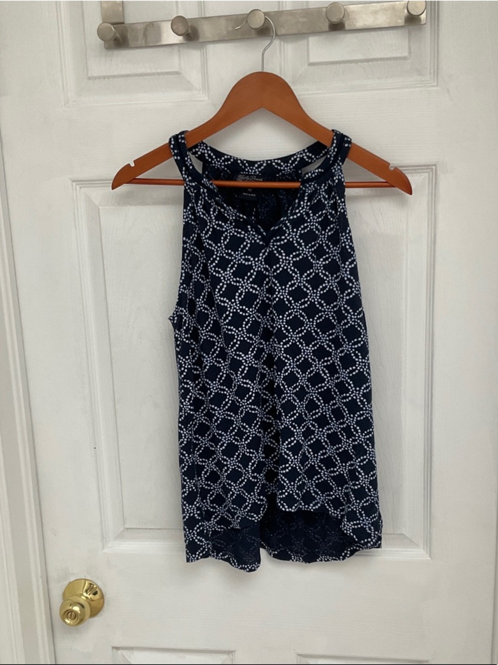 Lucky Brand Navy and White Geometric Sleeveless Tank